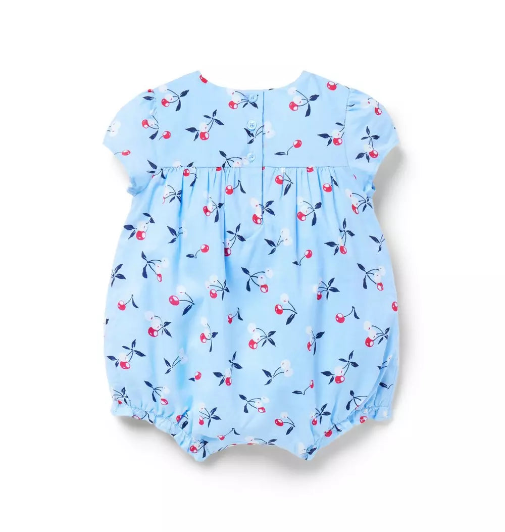 JANIE & JACK BEBE NIÑA ROMPER CHERRY BOW BLUE
