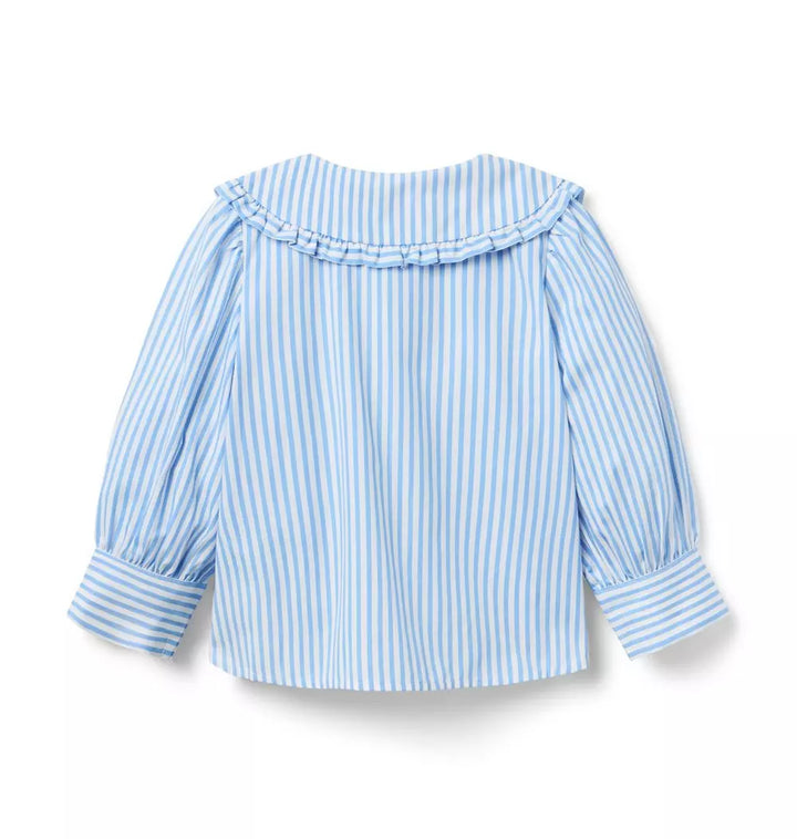 JANIE & JACK NIÑA CAMISA STRIPED RUFFLE COLLAR M/L BLUE