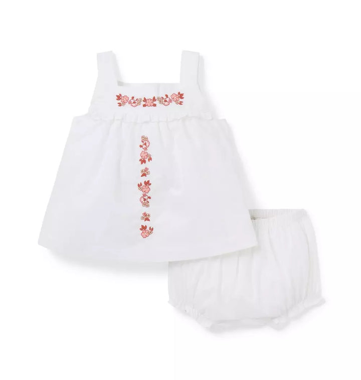 JANIE & JACK BEBE NIÑA CONJ. DE SHORT WHITE FLORAL