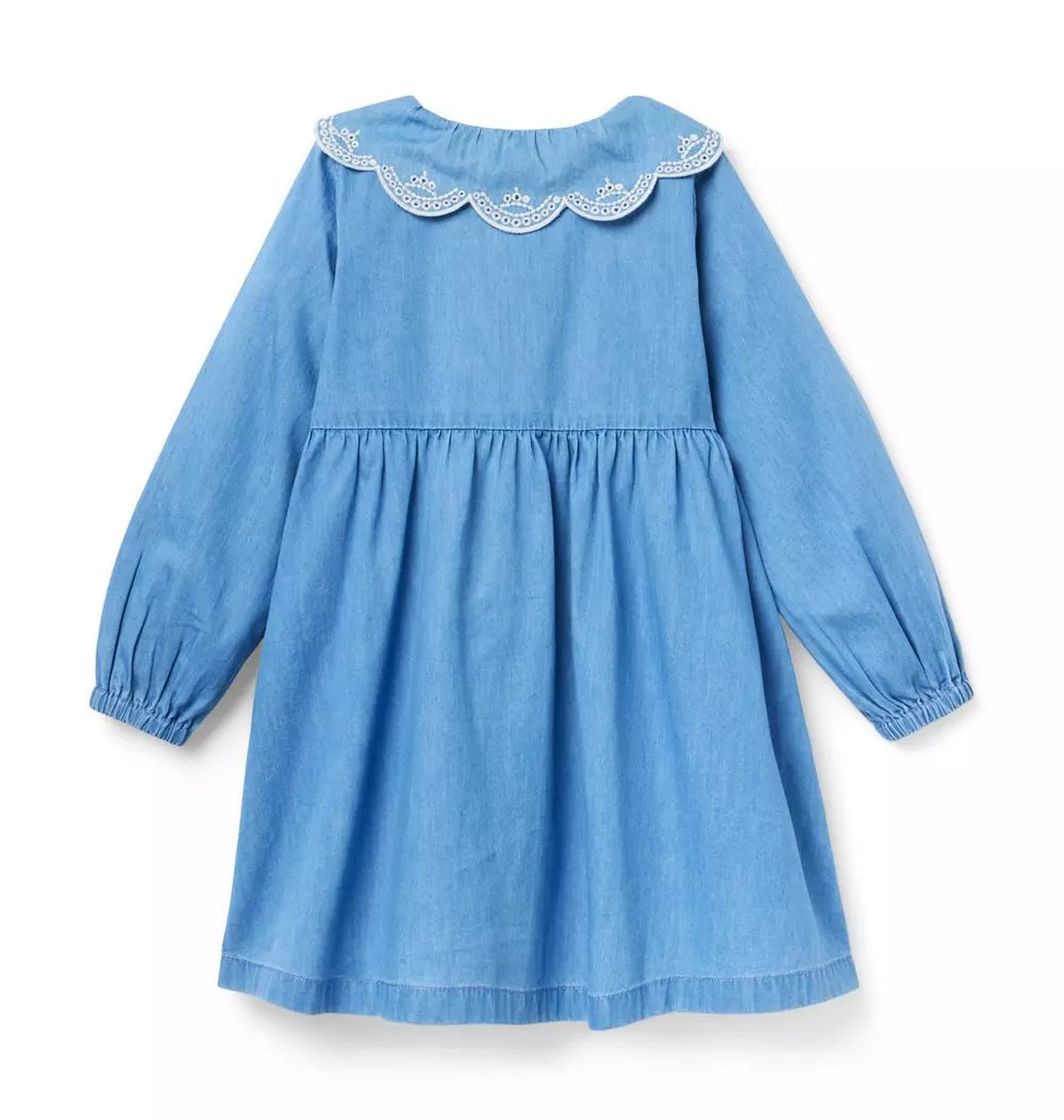 JANIE & JACK NIÑA VESTIDO EMBROIDERED COLLAR M/L DENIM