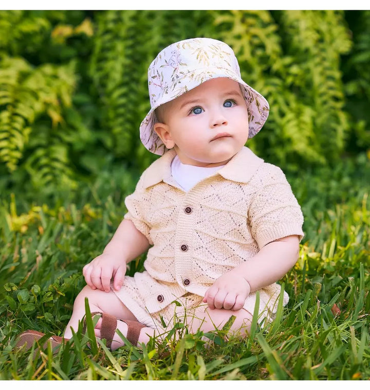 JANIE &amp; JACK BEBE NIÑO CONJ. DE SHORT CREAM CROCHET SQUARES CABANA
