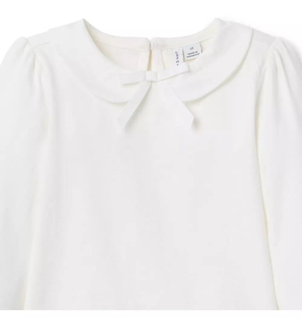 JANIE & JACK NIÑA BLUSA BOW COLLARED M/L WHITE