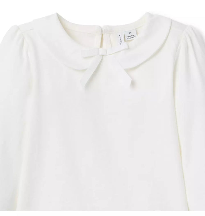 JANIE & JACK NIÑA BLUSA BOW COLLARED M/L WHITE