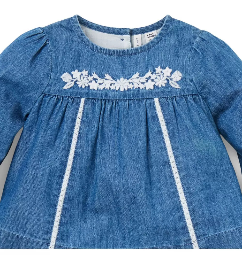 JANIE & JACK BEBE NIÑA CONJ. DE SHORT CHAMBRAY M/L DENIM