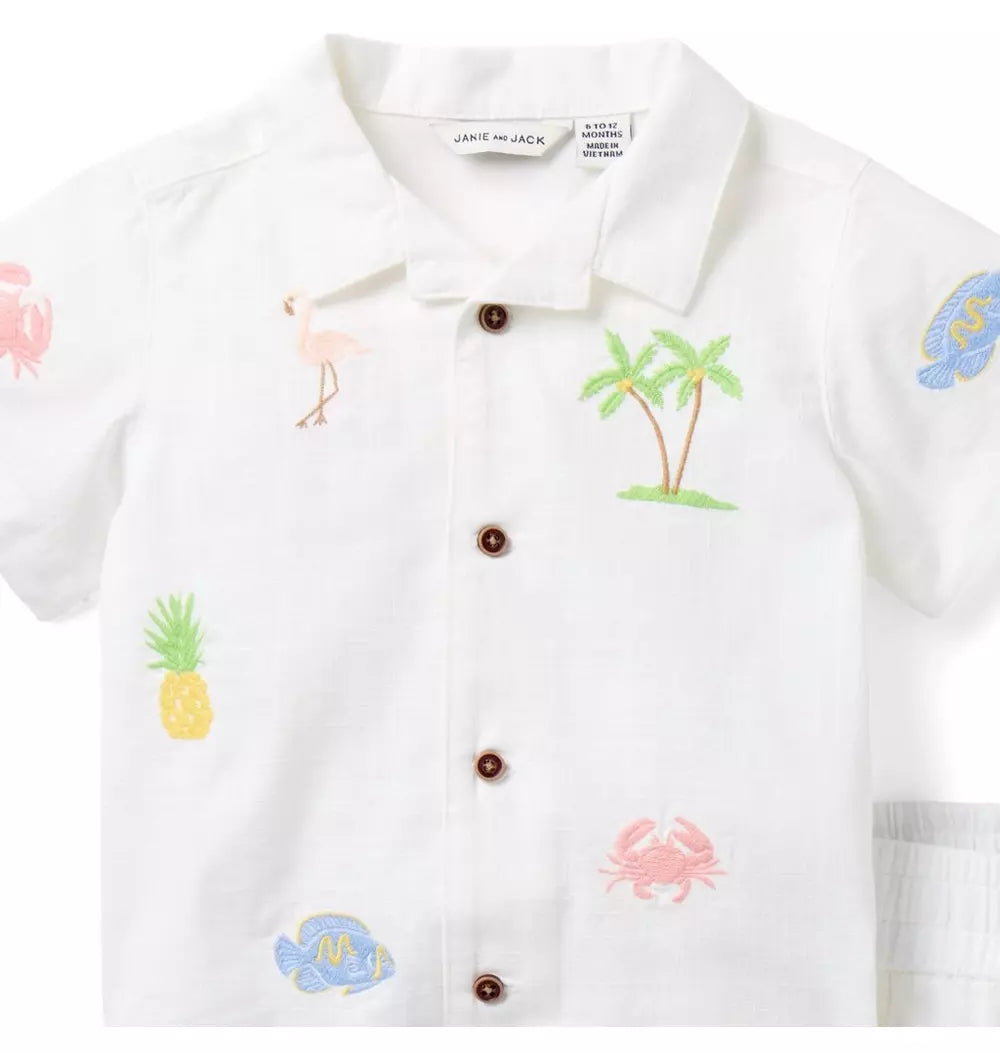 JANIE & JACK BEBE NIÑO CONJ. DE SHORT WHITE TROPICAL ICONS CABANA