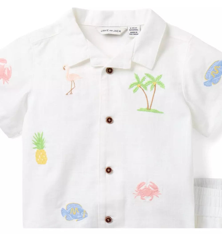 JANIE & JACK BEBE NIÑO CONJ. DE SHORT WHITE TROPICAL ICONS CABANA