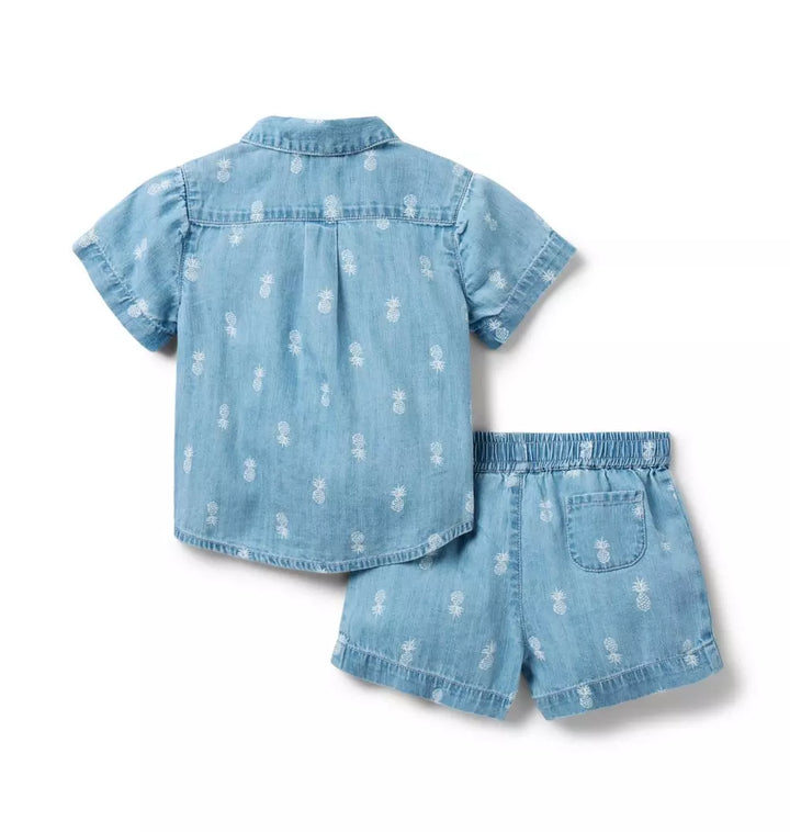 JANIE & JACK BEBE NIÑO CONJ. DE SHORT BLUE PINEAPPLE CABANA