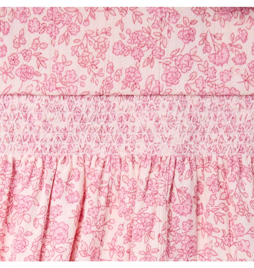 JANIE & JACK BEBE NIÑA ROMPER FLORAL SMOCKED BUBBLE M/L PINK