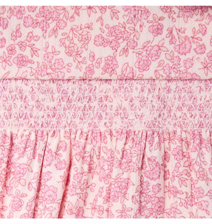 JANIE & JACK BEBE NIÑA ROMPER FLORAL SMOCKED BUBBLE M/L PINK