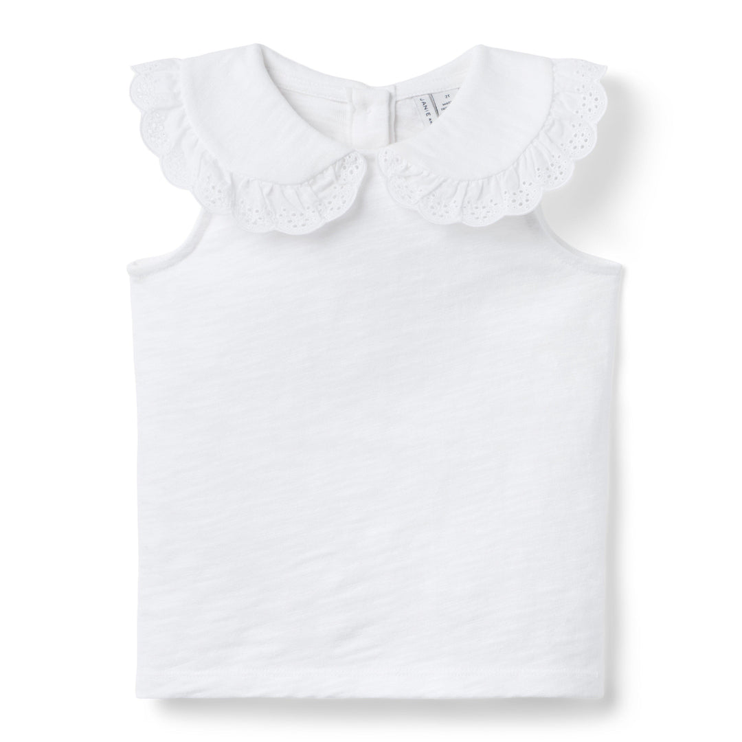 Janie &amp; Jack Blusa Eyelet Collar Sl White para Niña