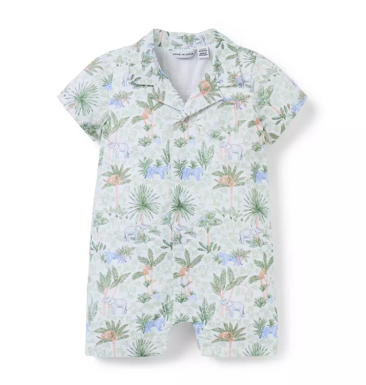 JANIE & JACK BEBE NIÑO ROMPER GREEN SAFARI TOILE