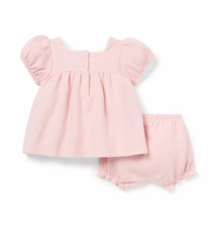 JANIE & JACK BEBE NIÑA CONJ. DE SHORT MATELASSE PUFF M/C PINK