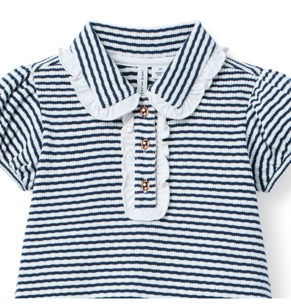 JANIE & JACK NIÑA VESTIDO TEXTURED STRIPED COLLAR NAVY BLUE