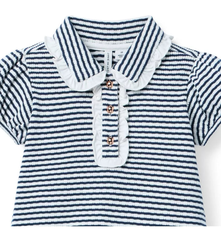 JANIE & JACK NIÑA VESTIDO TEXTURED STRIPED COLLAR NAVY BLUE