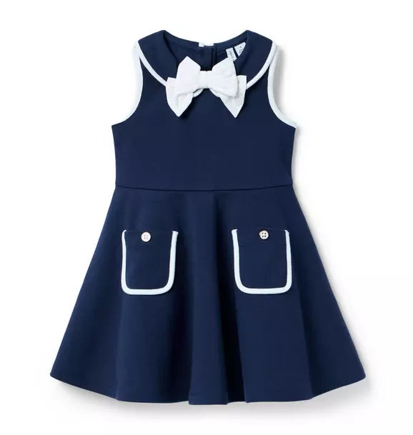JANIE & JACK NIÑA VESTIDO THE CLASSIC BOW PONTE NAVY BLUE