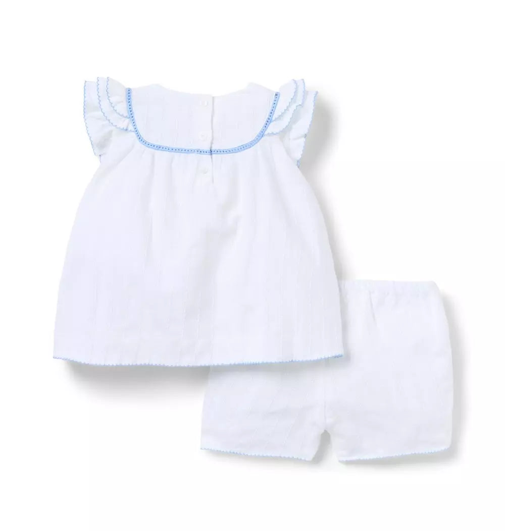 JANIE & JACK BEBE NIÑA CONJ. DE SHORT WHITE LINEN CONTRAST TRIM