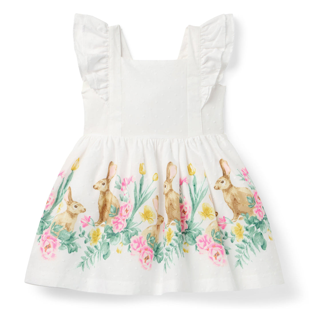 Janie &amp; Jack Vestido Bunny Brdr White para Bebé Niña