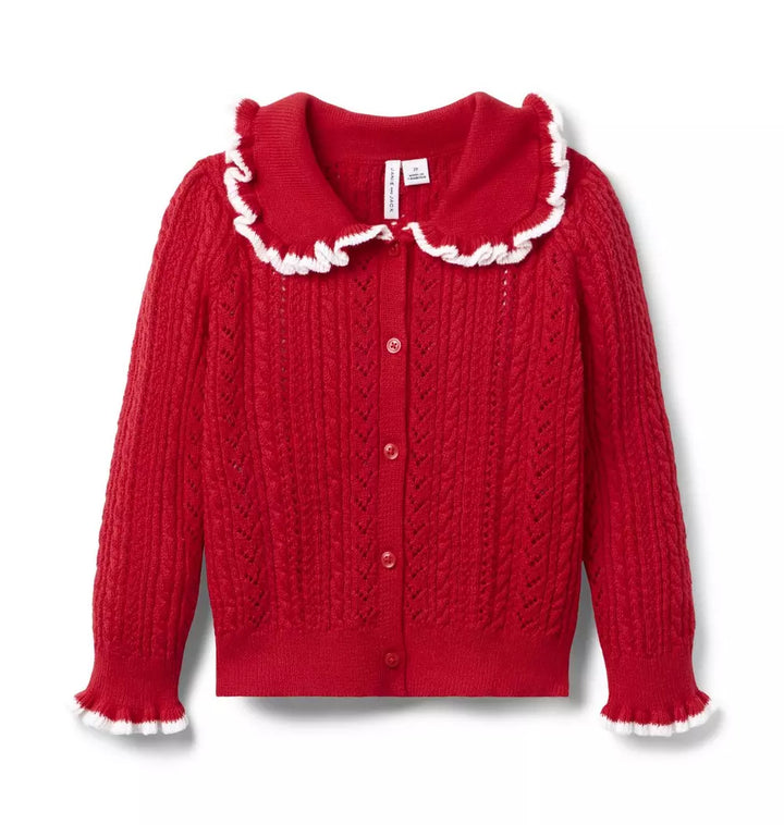 JANIE & JACK NIÑA CAMISA CABLE KNIT COLLARED CARDIGAN M/L