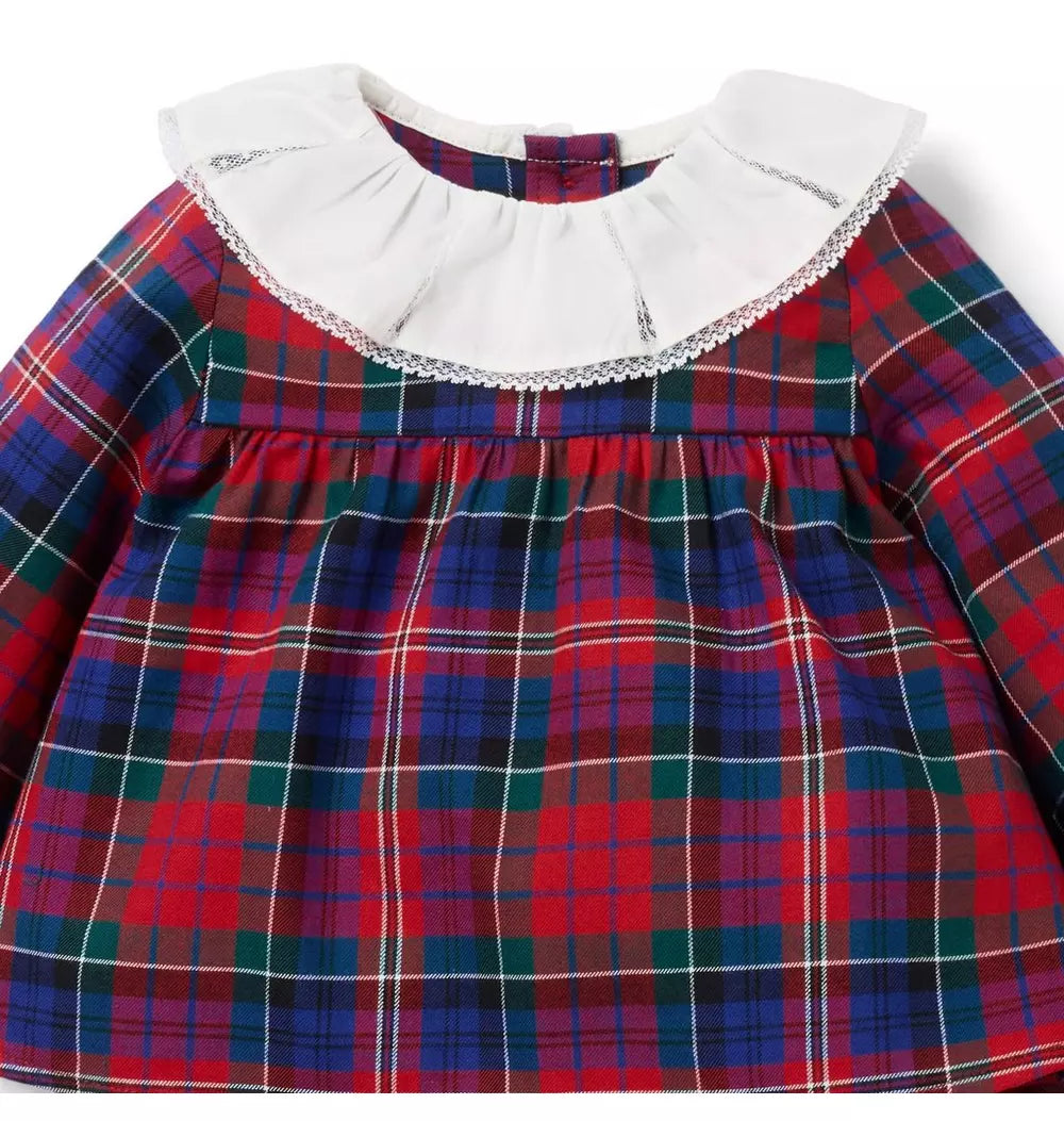 JANIE & JACK BEBE NIÑA CONJ. DE SHORT PLAID RUFFLE COLLAR M/L RED