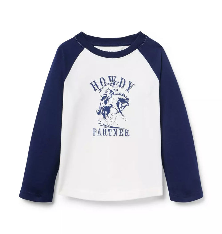 JANIE & JACK NIÑO TSHIRT RAGLAN HOWDY GRAPHIC M/L IVORY