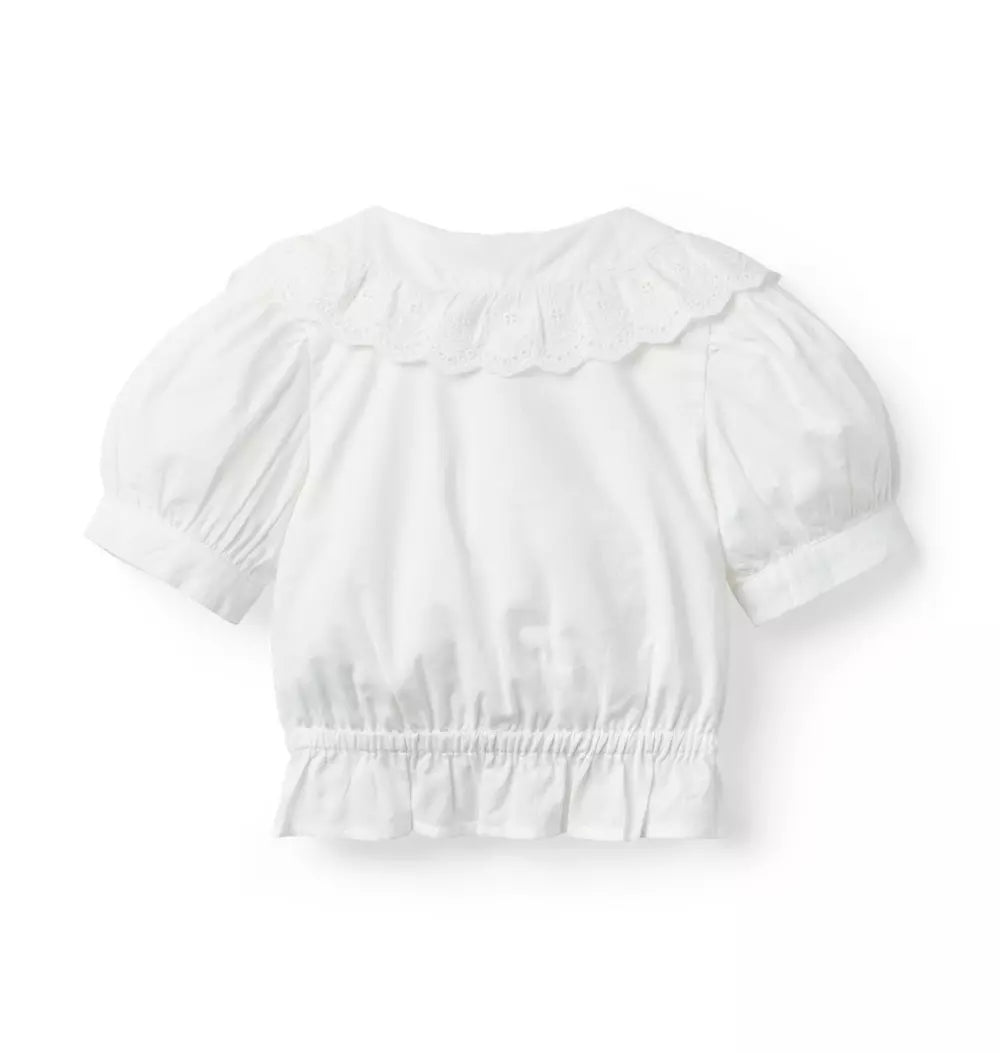 JANIE & JACK NIÑA BLUSA EYELET COLLAR PINTUCK