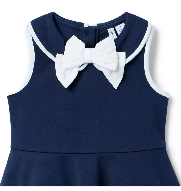 JANIE & JACK NIÑA VESTIDO THE CLASSIC BOW PONTE NAVY BLUE