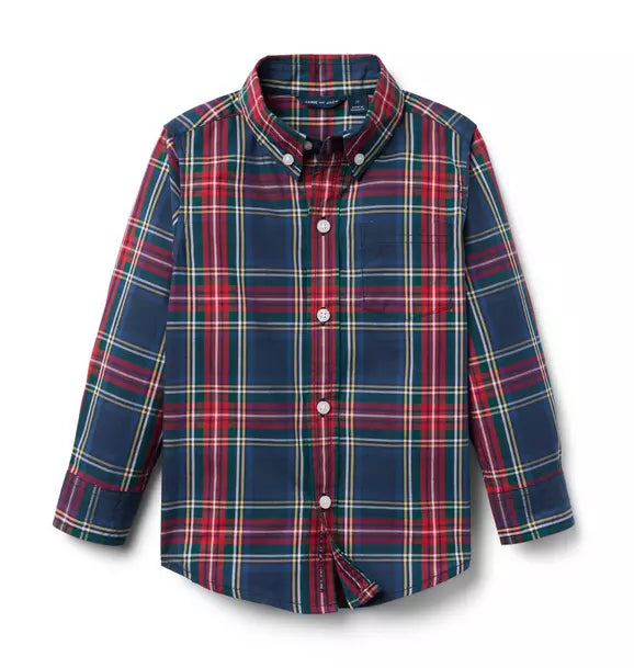 JANIE & JACK NIÑO CAMISA POPLIN PLAID M/L NAVY/RED
