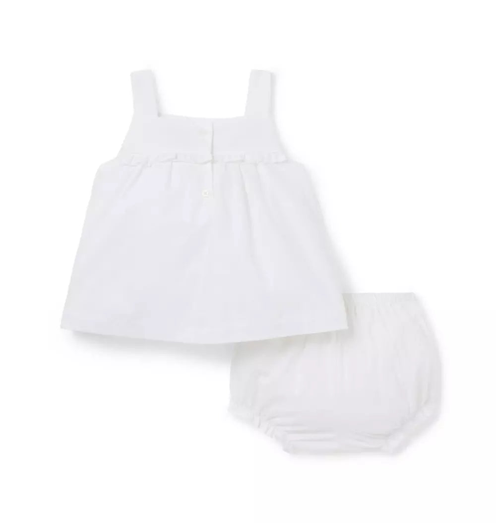 JANIE & JACK BEBE NIÑA CONJ. DE SHORT WHITE FLORAL