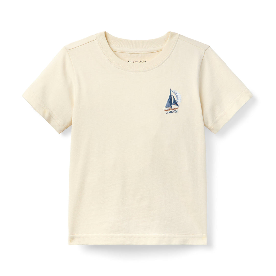 Janie &amp; Jack Tshirt Sailboat Graphic M/c Ivory para Niño