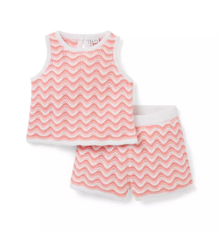JANIE & JACK BEBE NIÑA CONJ. DE SHORT PINK CROCHET SQUARES