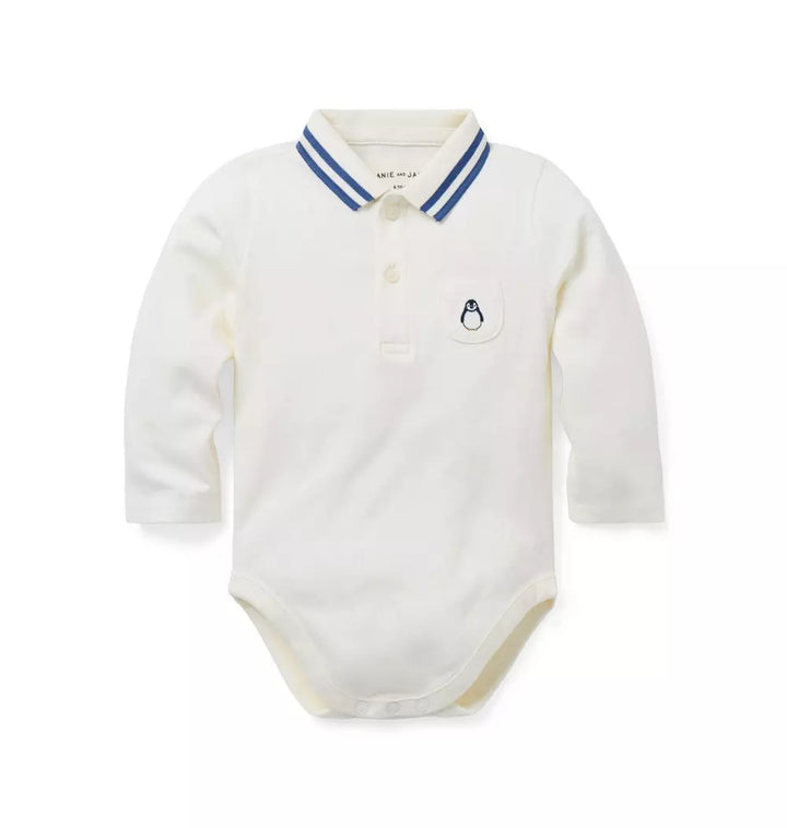 JANIE & JACK BEBE NIÑO BODY B K WHITE PENGUIN ICON POLO M/L