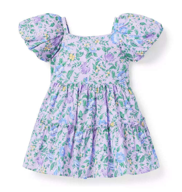 JANIE & JACK NIÑA VESTIDO FLORAL PUFF SLEEVE PURPLE