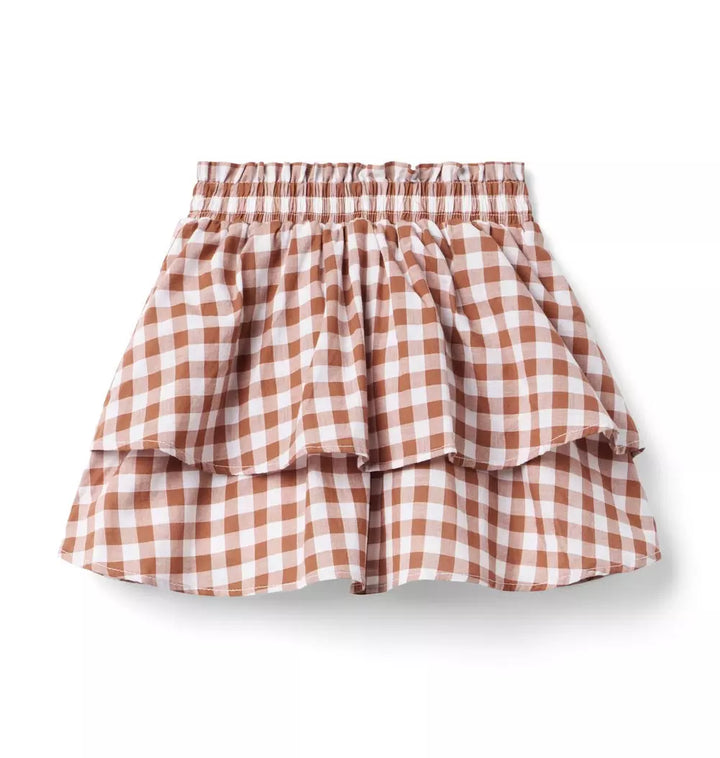 JANIE & JACK NIÑA FALDA GINGHAM COCOA BUTTER