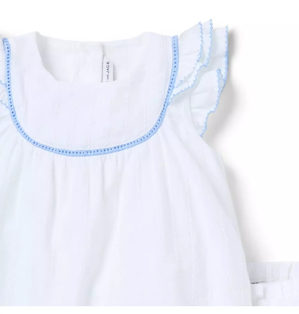 JANIE & JACK BEBE NIÑA CONJ. DE SHORT WHITE LINEN CONTRAST TRIM