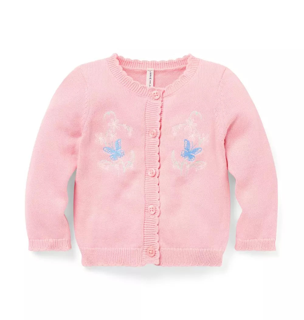 JANIE & JACK BEBE NIÑA ABRIGO BUTTERFLY CARDIGAN PINK