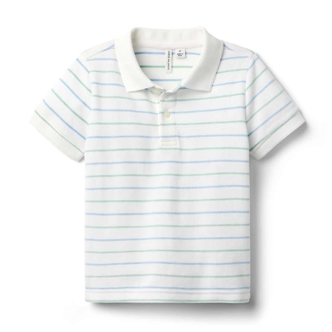 Janie &amp; Jack Polo Grn Stripe Pique M/c Blue para Niña