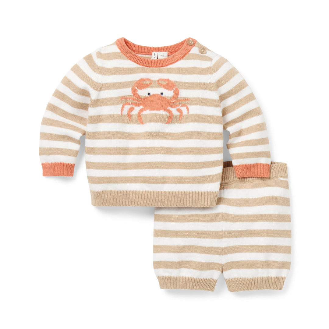 Janie &amp; Jack Conjunto De Short Stripe Crab Icon Taupe para Bebé Niño