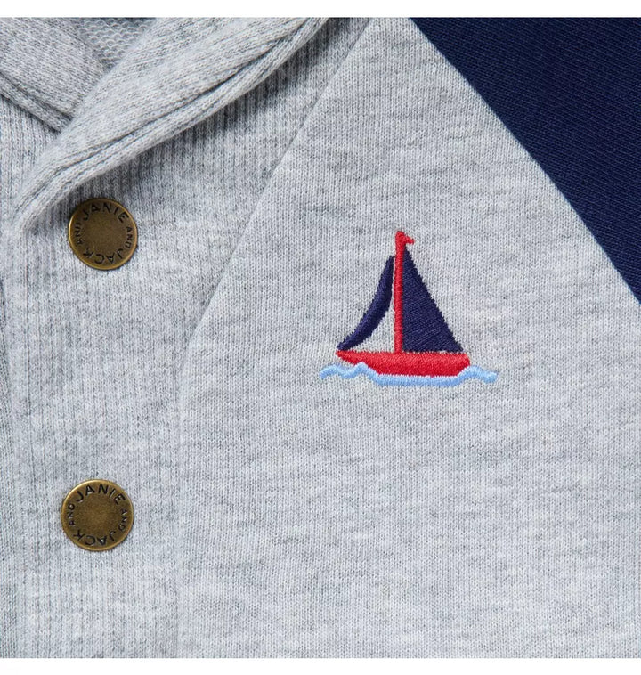 JANIE & JACK BEBE NIÑO ABRIGO SAILBOAT SHAWL COLLAR CARDIGAN NAVY/GREY