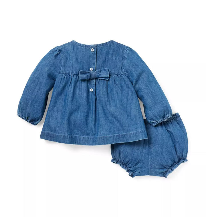 JANIE & JACK BEBE NIÑA CONJ. DE SHORT CHAMBRAY M/L DENIM