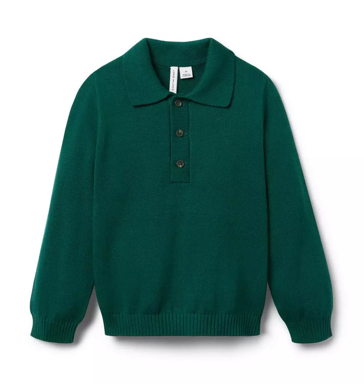 JANIE & JACK NIÑO POLO M/L GREEN