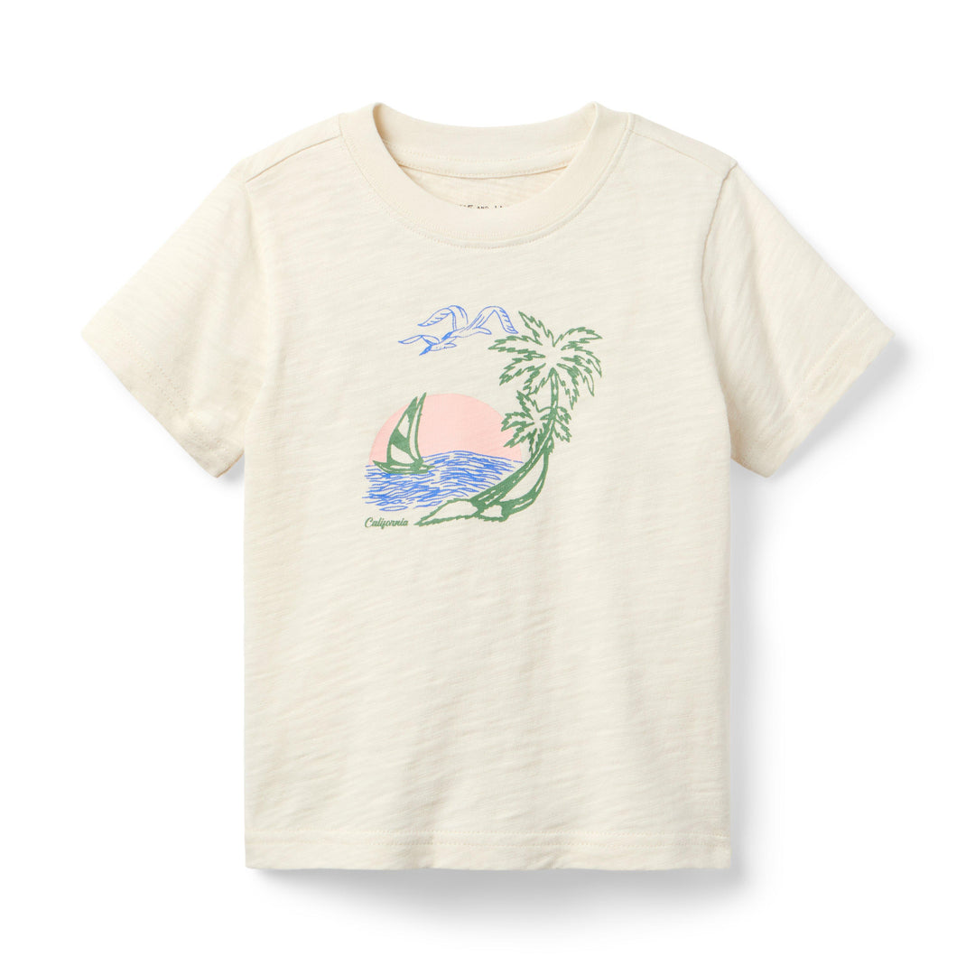 Janie &amp; Jack Tshirt Sunset Boat Graphic M/c Ivory para Niña