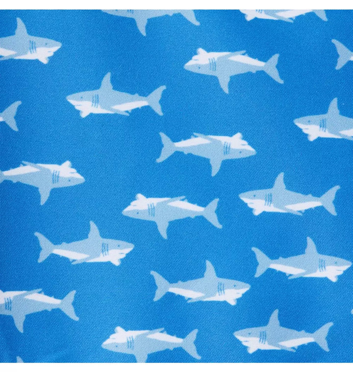JANIE & JACK NIÑO SHORT VEST. BAÑO SHARK PRINT BLUE