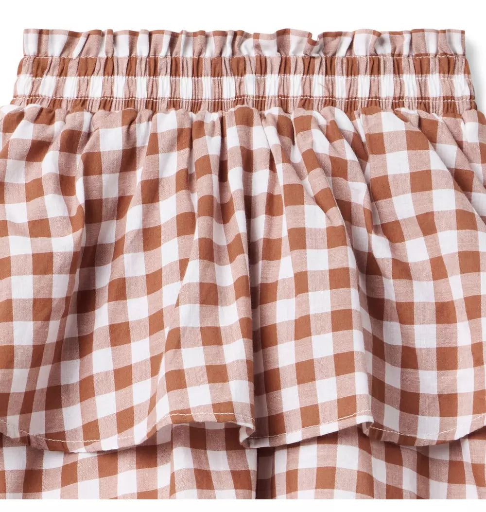 JANIE & JACK NIÑA FALDA GINGHAM COCOA BUTTER