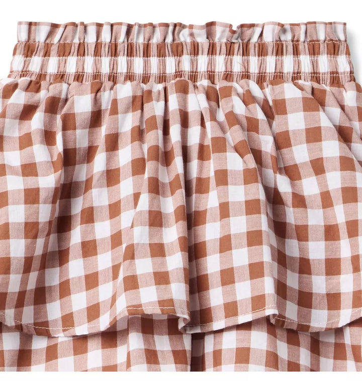 JANIE & JACK NIÑA FALDA GINGHAM COCOA BUTTER
