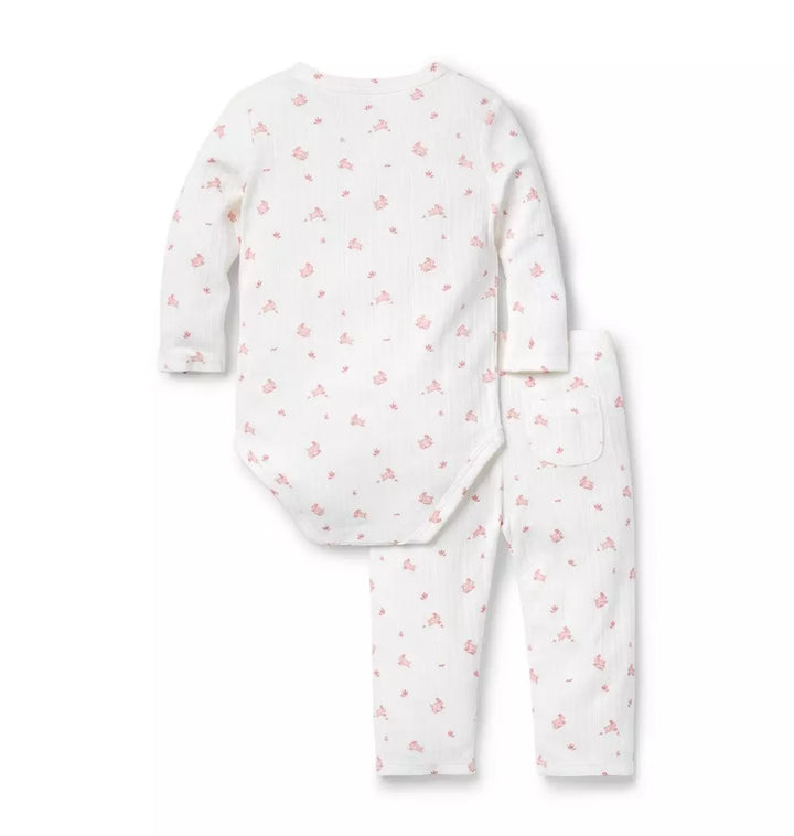 JANIE & JACK BEBE NIÑA CONJ. DE PANTALON BUNNY ORGANIC PINK