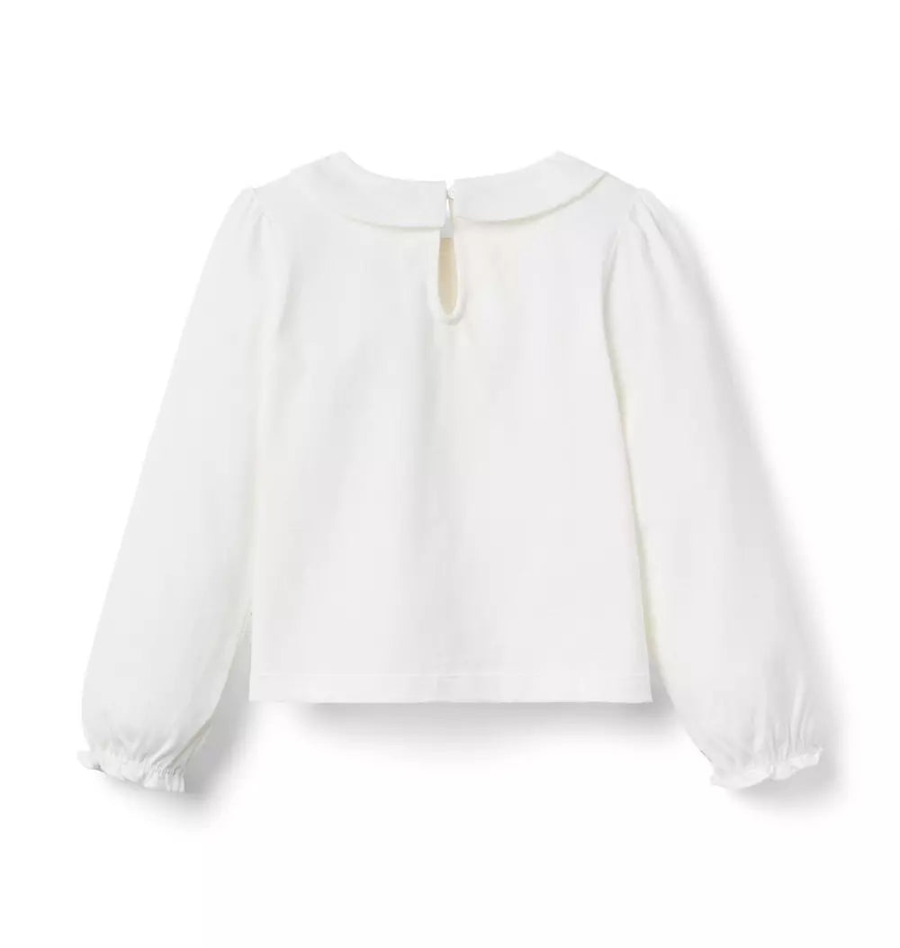JANIE & JACK NIÑA BLUSA BOW COLLARED M/L WHITE