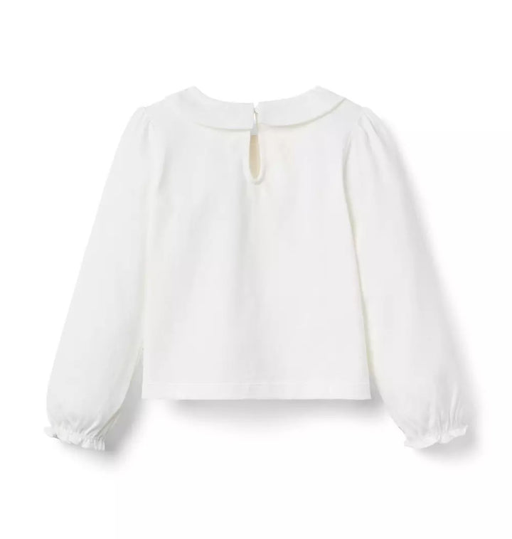 JANIE & JACK NIÑA BLUSA BOW COLLARED M/L WHITE