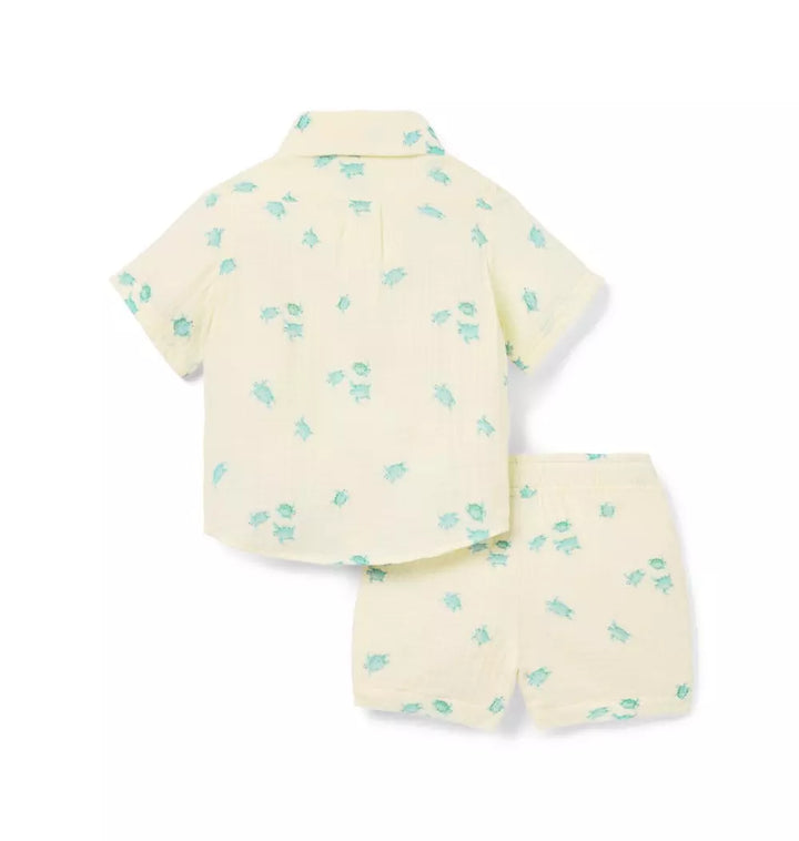 JANIE & JACK BEBE NIÑO CONJ. DE SHORT CREAM TURTLES CABANA