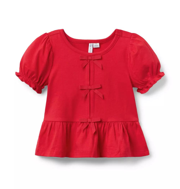 JANIE & JACK NIÑA TSHIRT BOW PEPLUM M/C RED