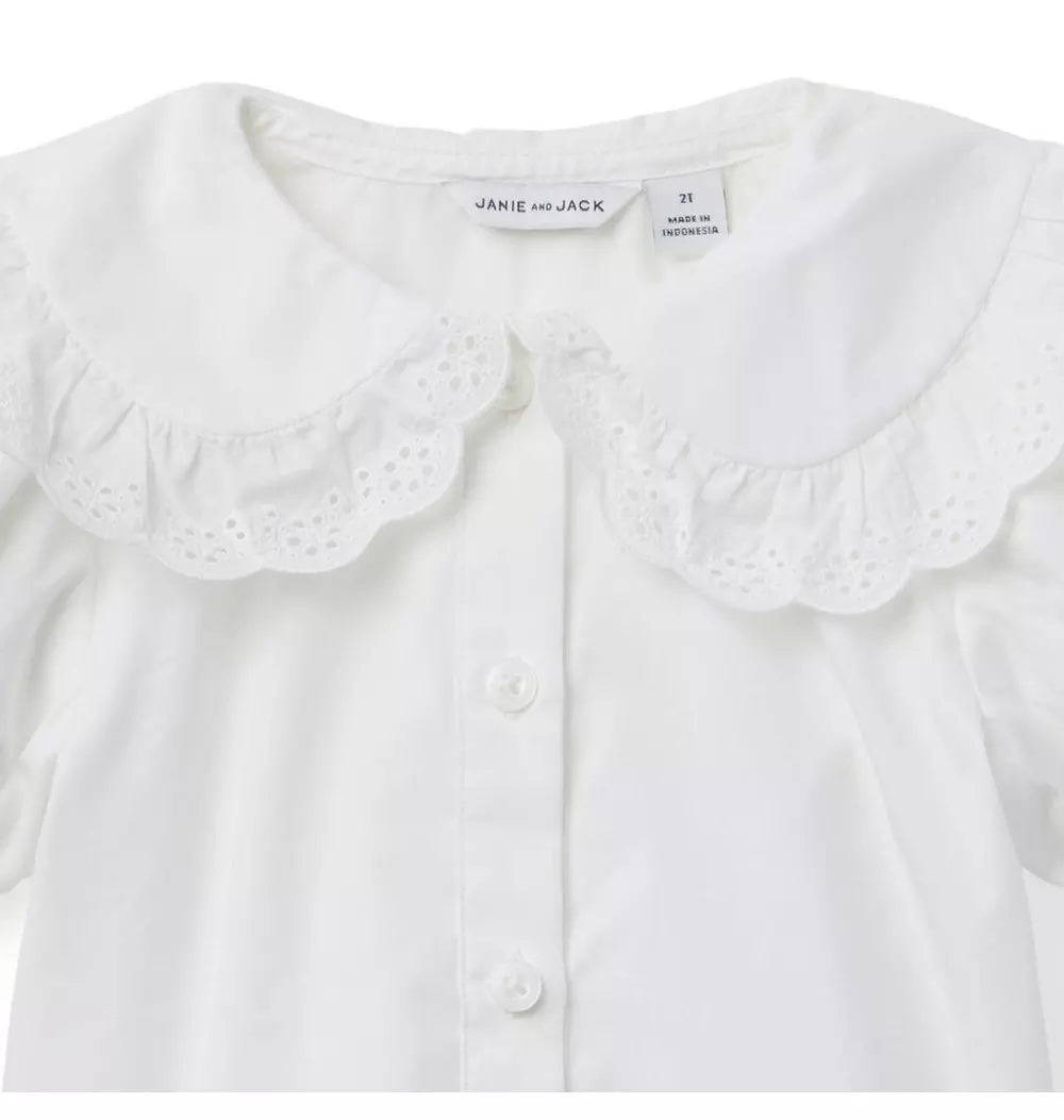 JANIE & JACK NIÑA CAMISA LACE TRIM COLLAR M/C WHITE